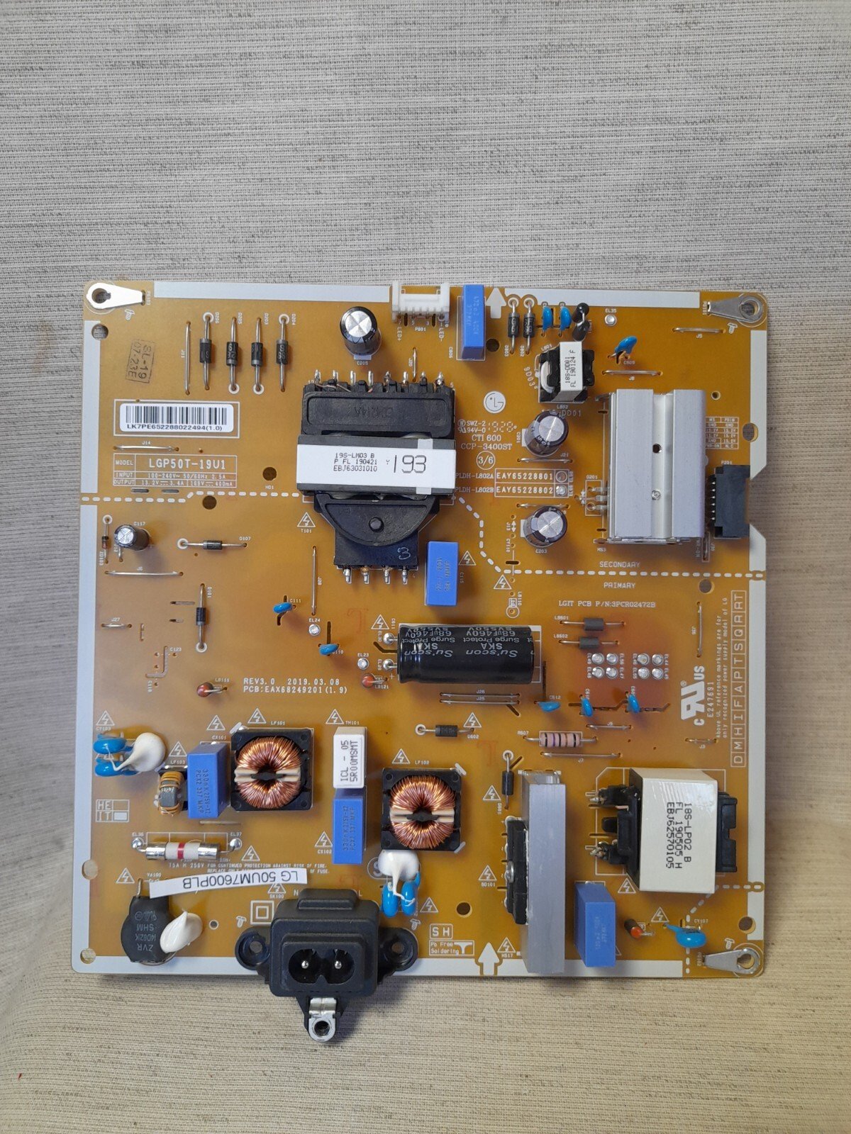 LG 50UM7600PLB POWER SUPPLY BOARD EAX68249201(1.9)