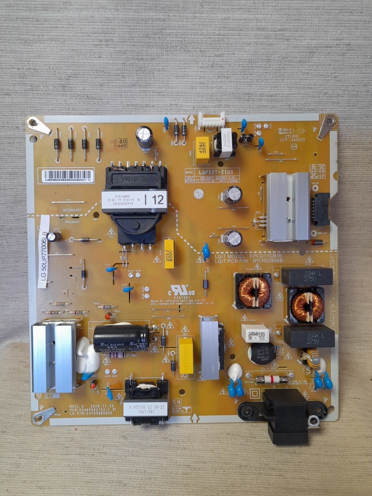 LG 50UP77006LB POWER SUPPLY BOARD EAX69502702 (1.0) REV 1.0