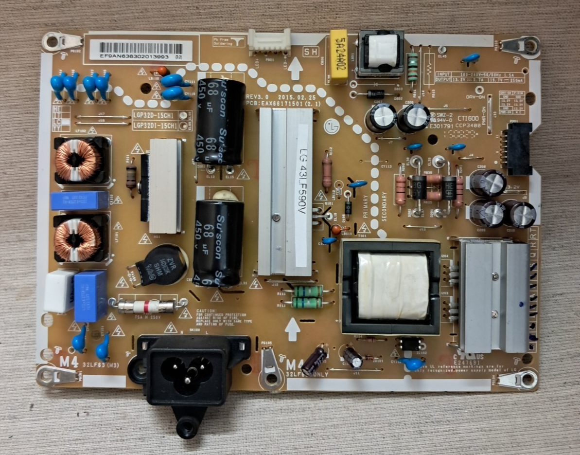 LG 43LF590V POWER SUPPLY BOARD EAX66171501 (2.1)