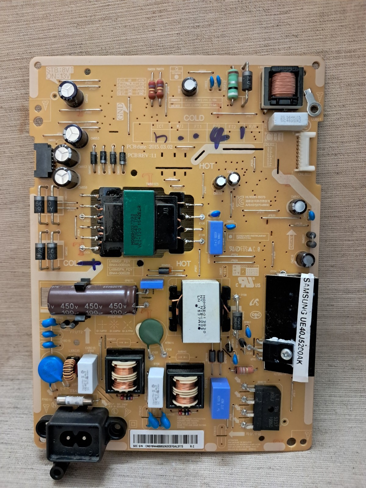 SAMSUNG UE40J5200AK POWER SUPPLY BOARD BN44-00852A