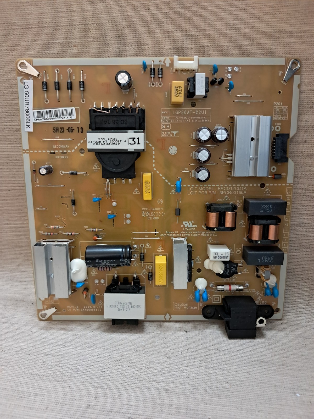 LG 50UR78006LK POWER SUPPLY BOARD EAY65895570