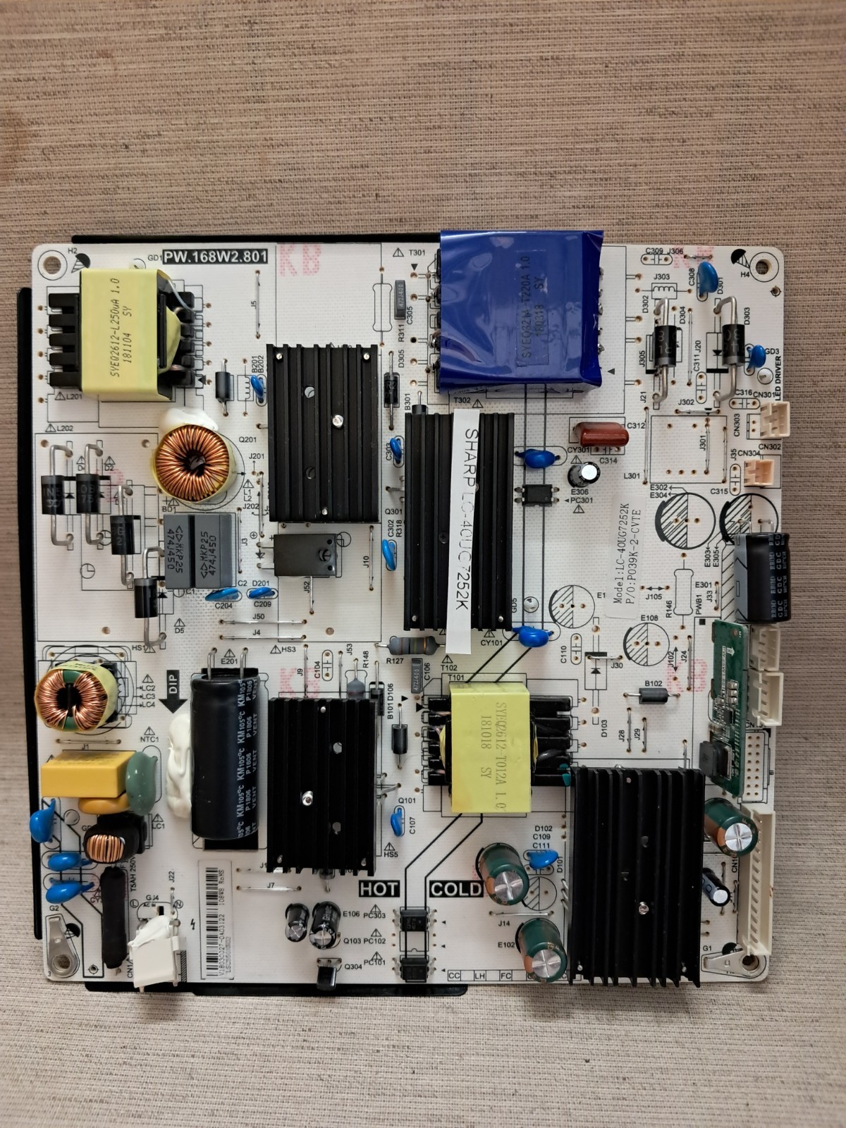 SHARP LC-40UG7252K POWER SUPPLY BOARD PW.168W2.801
