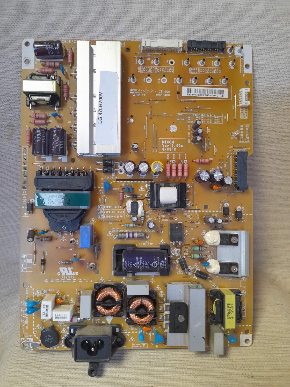 LG 47LB700V POWER SUPPLY BOARD EAX65424001(2.4)