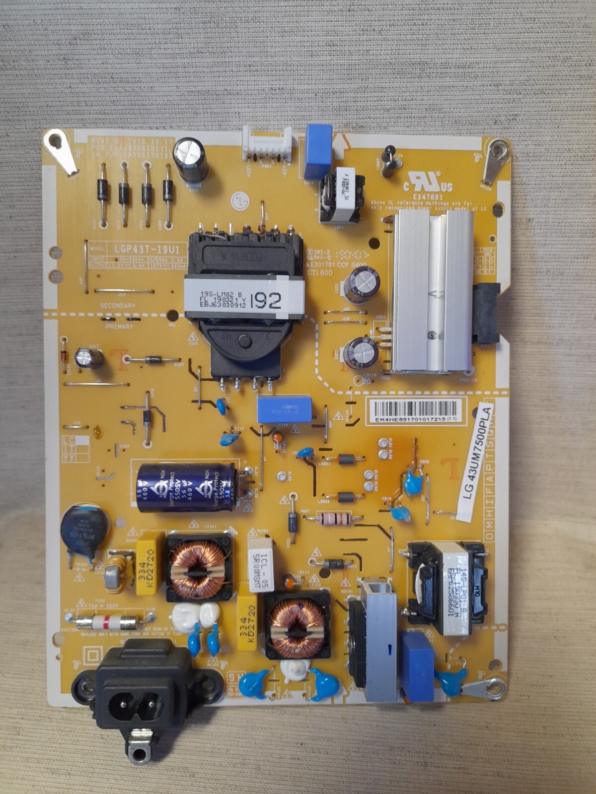 LG 43UM7500PLA POWER SUPPLY BOARD EAX68304101 (1.7)