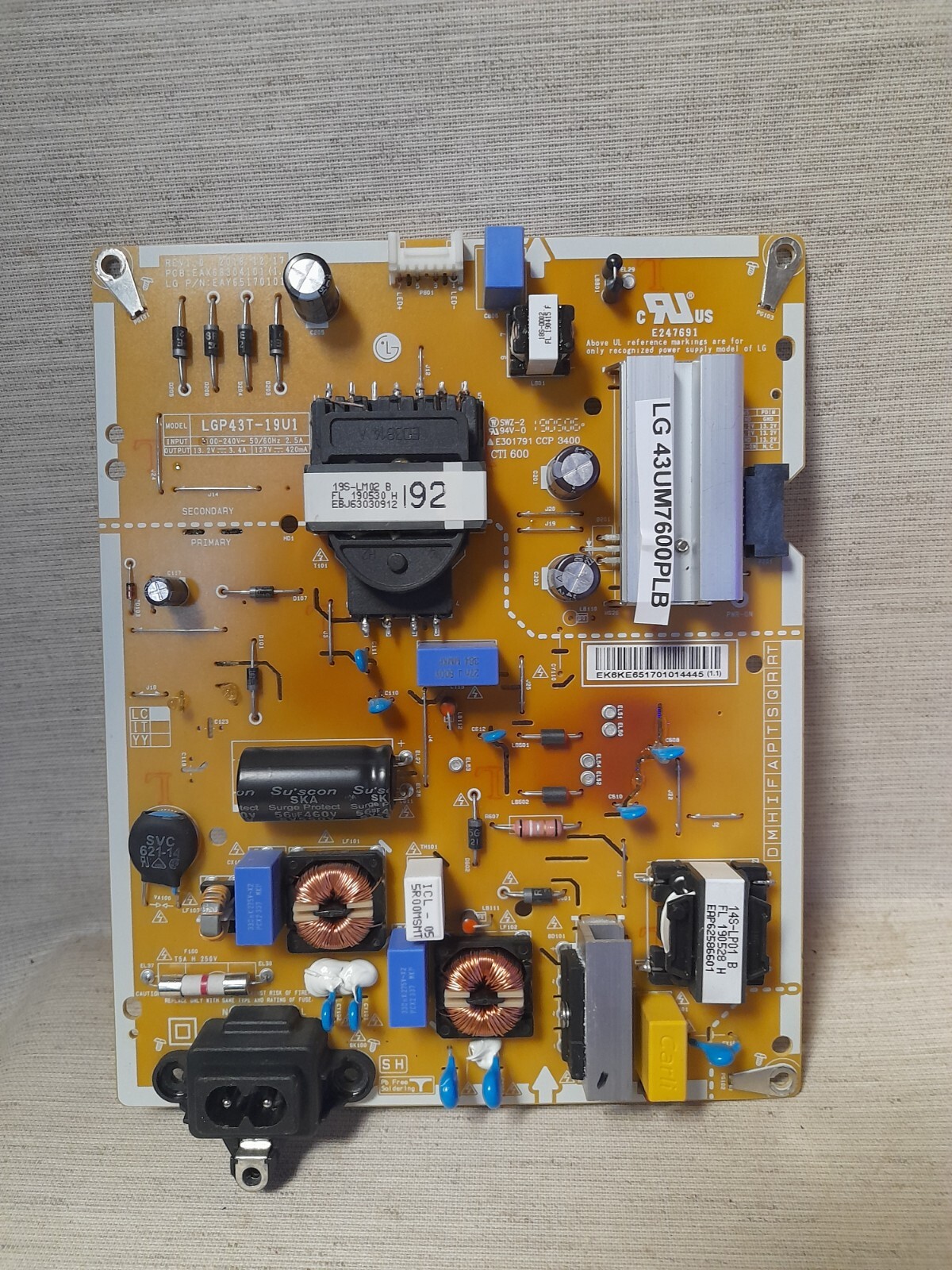 LG 43UM7600PLB POWER SUPPLY BOARD EAX68304101(1.7)