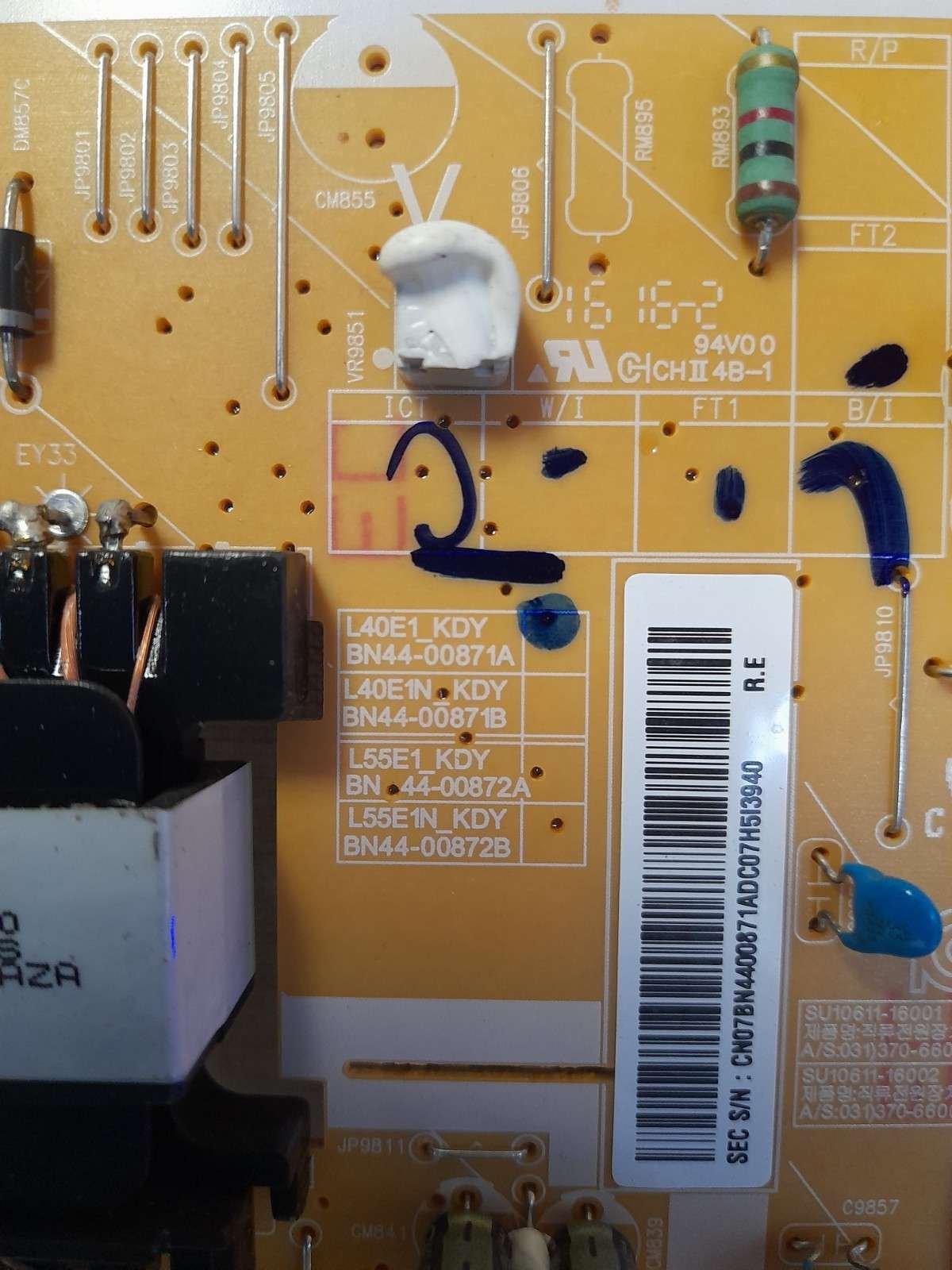 SAMSUNG UE40K5500AK POWER SUPPLY BOARD BN44-00871A - Image 2