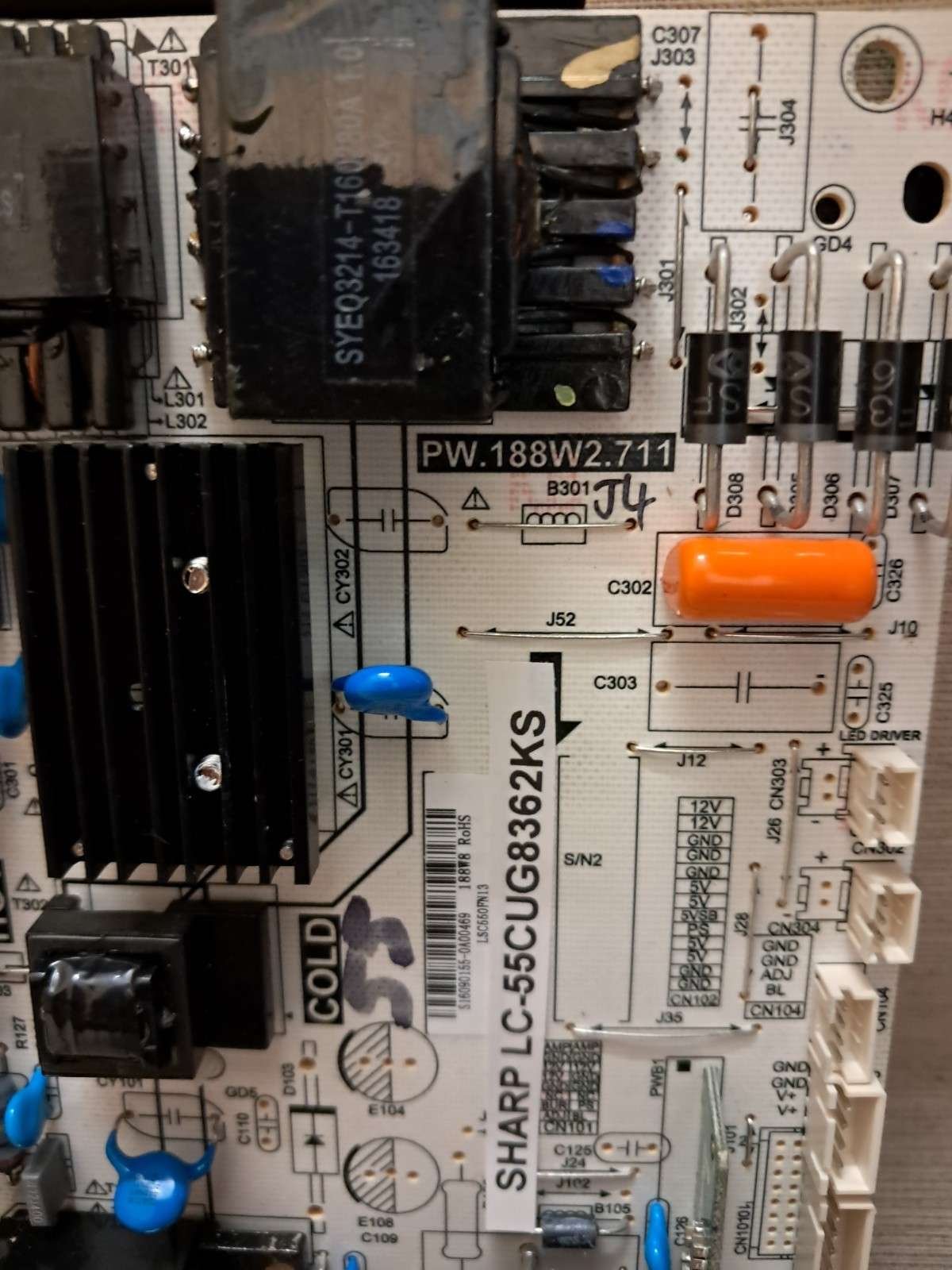 SHARP LC-55CUG8362KS POWER SUPPLY BOARD PW.188W2.711 - Image 2