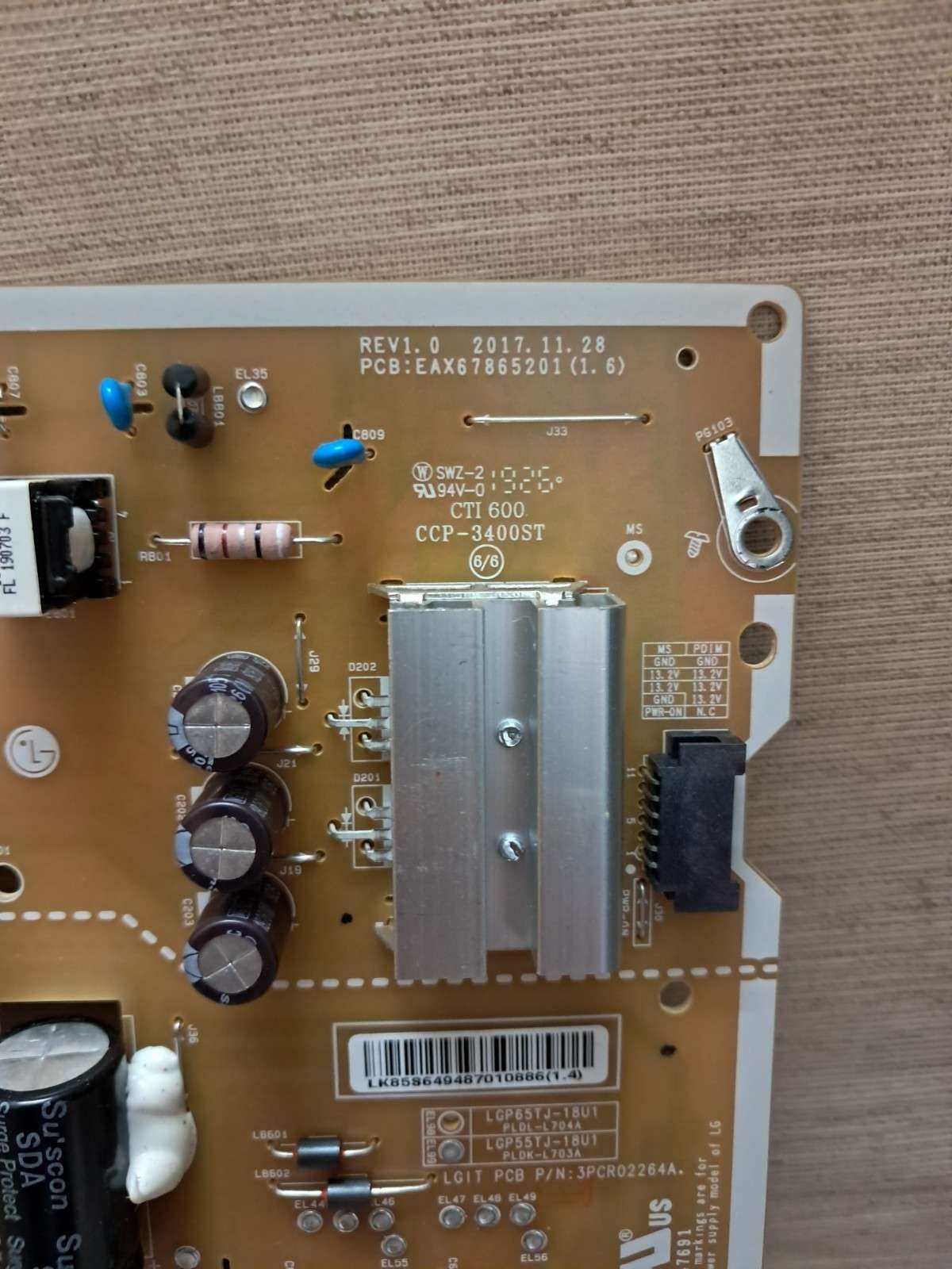 LG 55UM7000PLC POWER SUPPLY BOARD EAX67865201 (1.6) - Image 2