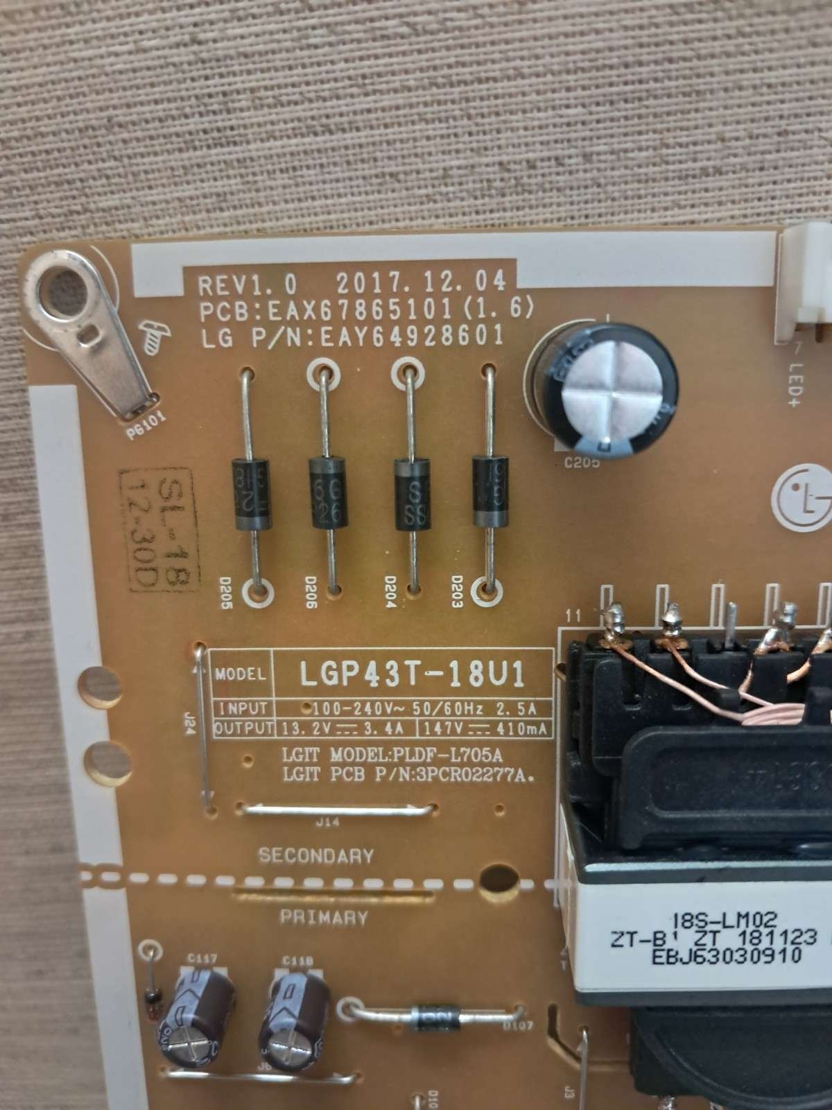 LG 43UK6500PLA POWER SUPPLY BOARD EAX67865101 (1.6) - Image 2