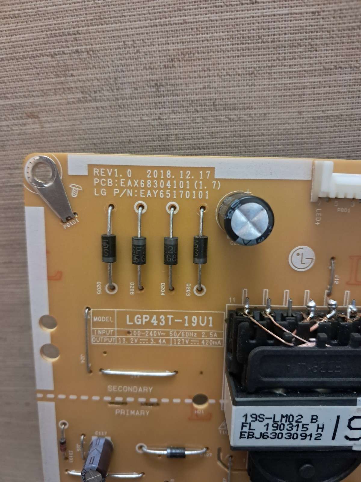 LG 43UM7450PLA POWER SUPPLY BOARD EAX68304101 (1.7) - Image 2