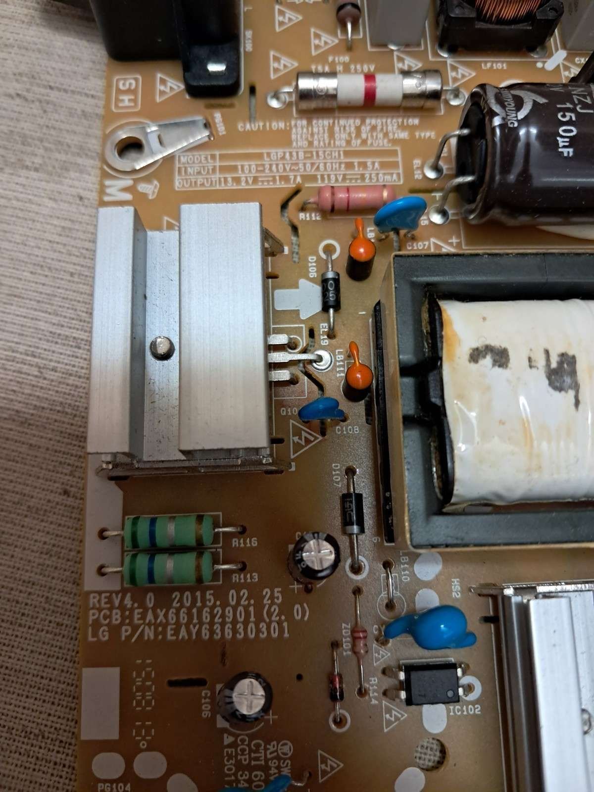 LG 43LF540V POWER SUPPLY BOARD EAX66162901 (2.0) - Image 2