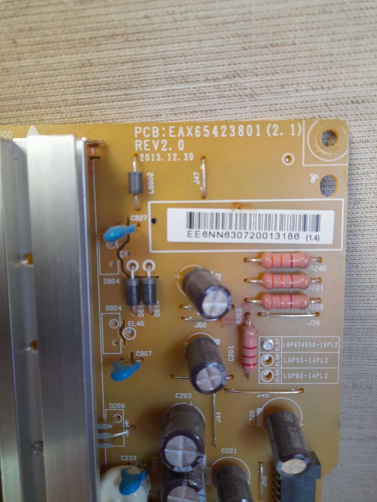 LG 47LB630V POWER SUPPLY BOARD EAX55423801(2.1) REV2.0 - Image 2