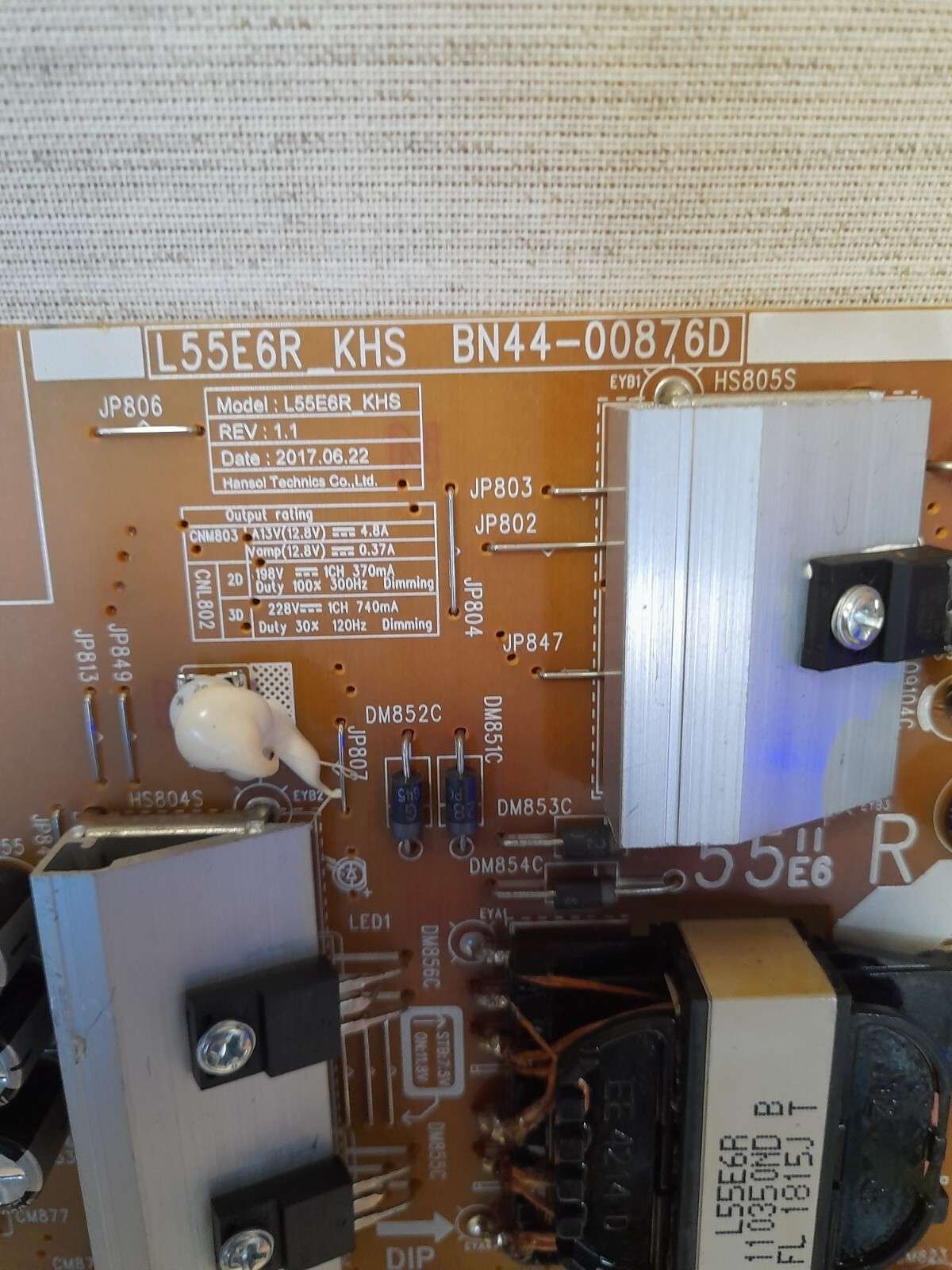 SAMSUNG UE55MU6500U POWER SUPPLY BOARD BN44-00876D - Image 2